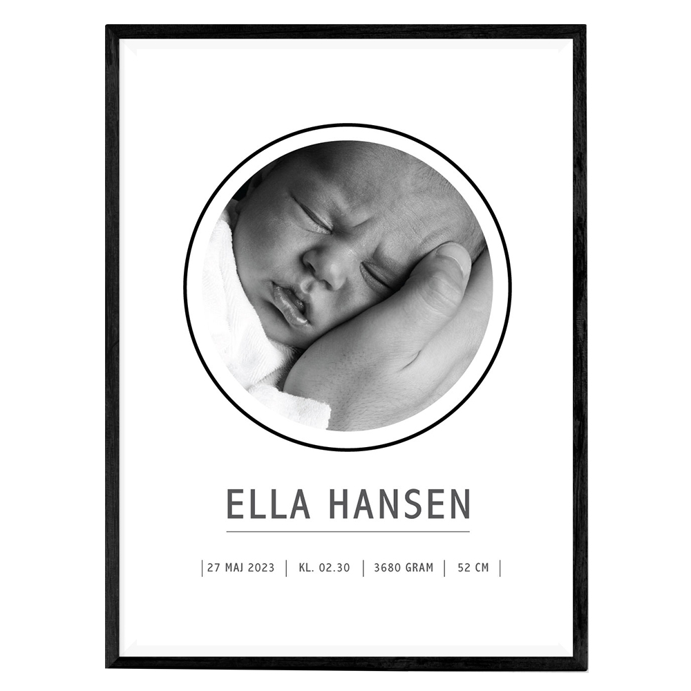 Simpel fødselsplakat med billede - de første data på dit barn