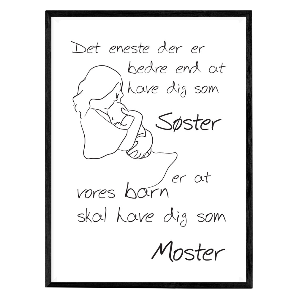 Mor med barn - Søster du skal være moster - plakater til den store baby nyhed